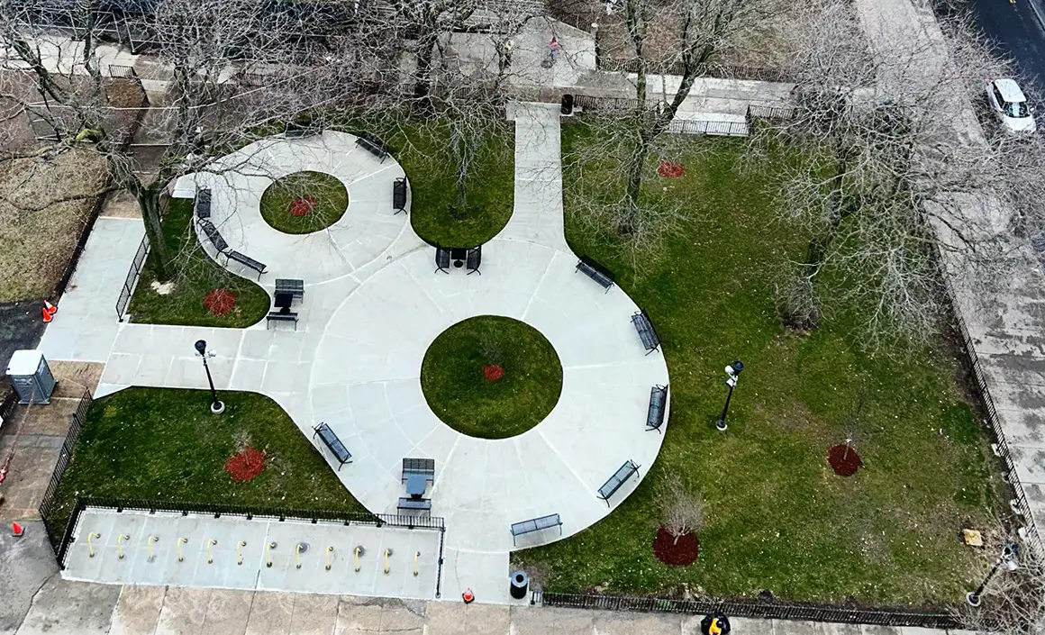 Aerial view of the seating area.