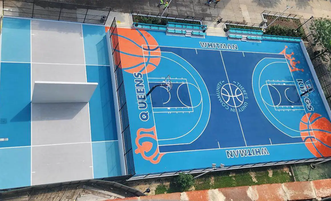 Aerial view of basketball court